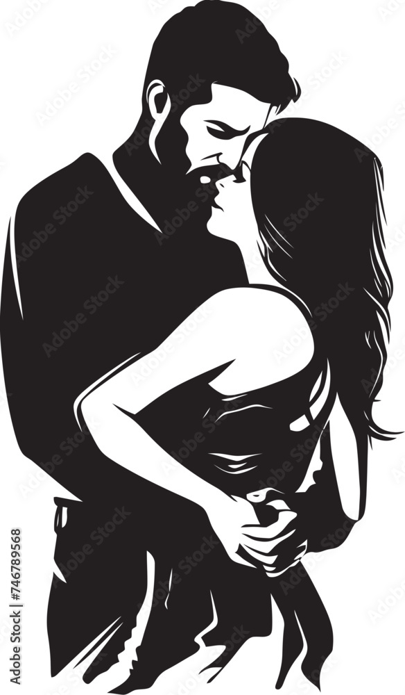 Intertwined Affection Vector Graphic of Man Holding Woman in Black Soulful Connection Black Logo Design of Couple in Embrace
