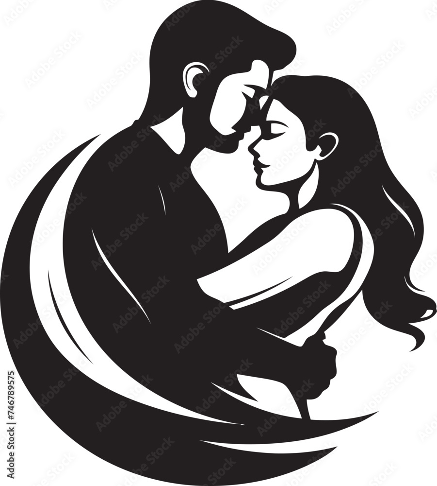 Heartfelt Embrace Black Logo Design of Couple Embracing Affectionate Hold Vector Graphic of Man Holding Woman in Black