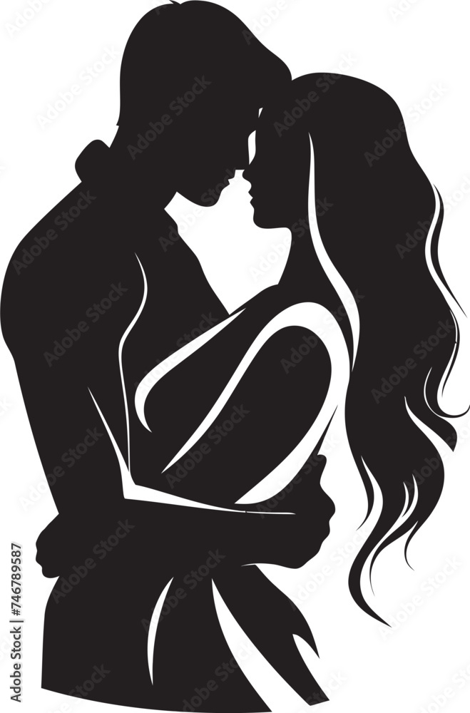 Comforting Hold Vector Graphic of Man Holding Woman in Black Tender Embrace Black Logo Design of Couple in Embrace