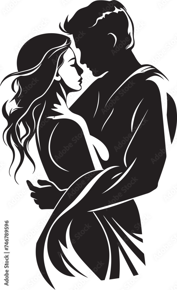 Intimate Embrace Vector Graphic of Man and Woman in Black Enduring Affection Black Logo Design of Couple Embracing