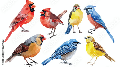 Bird set watercolor illustration. Red cardinal easte © zoni