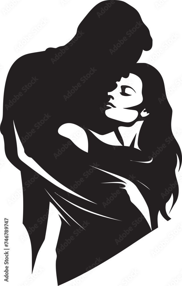 Gentle Embrace Black Logo Design of Couple Embracing Affectionate Grasp Vector Graphic of Man Holding Woman in Black
