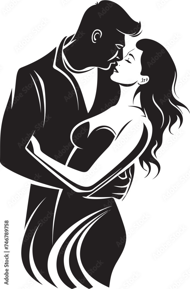 Warm Embrace Vector Graphic of Man and Woman in Black Romantic Hold Black Logo Design of Couple Embracing