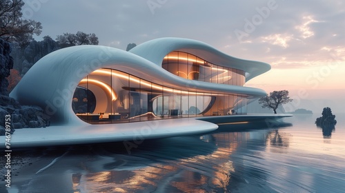 Futuristic Home by the Lake  Modern  Scenic  Elegance