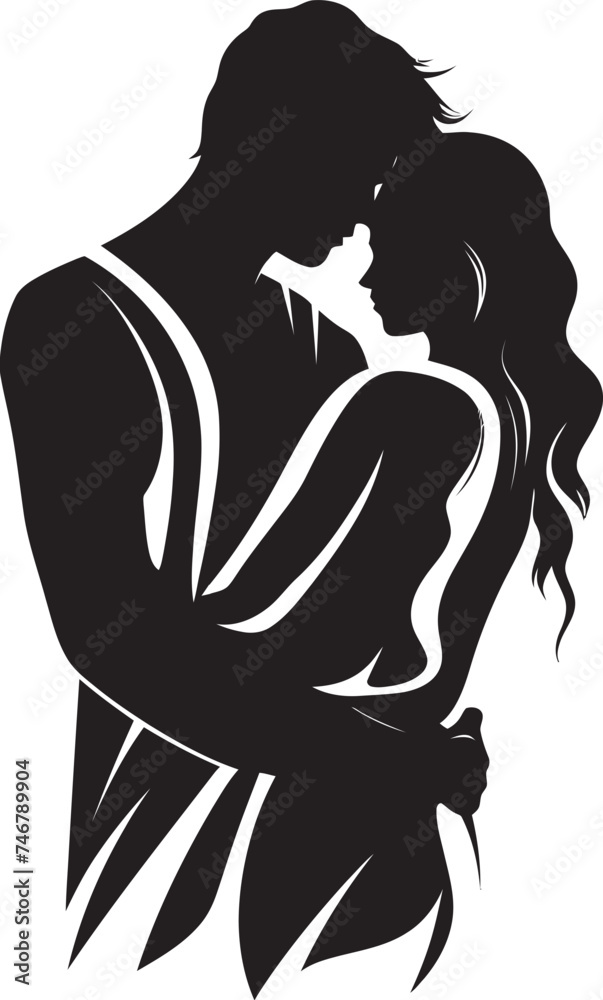 Passionate Affection Black Logo Design of Couple in Embrace Tender Embrace Vector Graphic of Man Holding Woman in Black