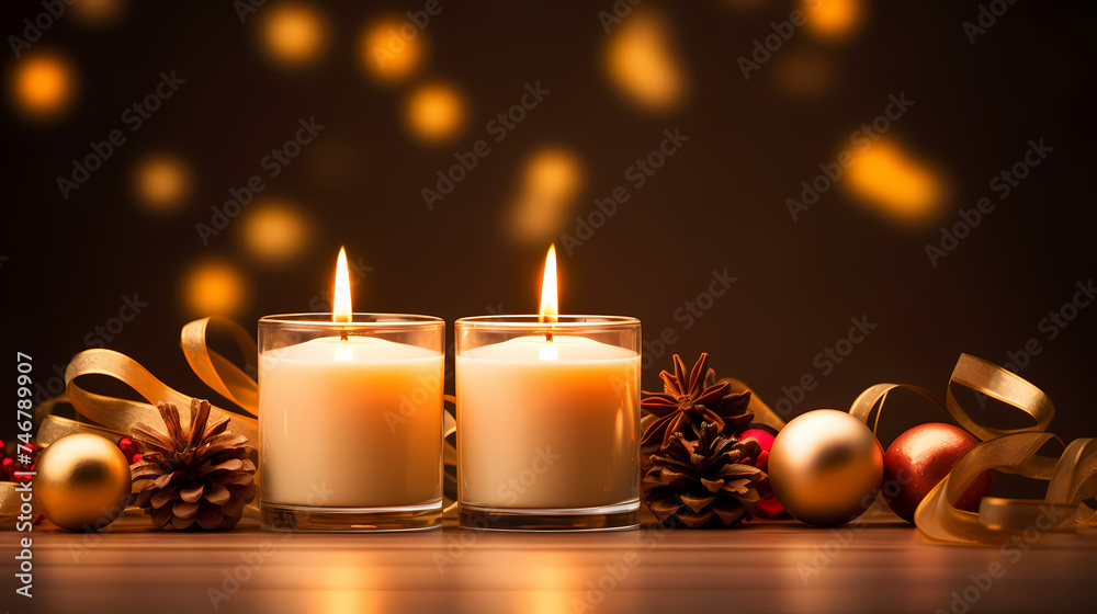 Scented candles on wooden table