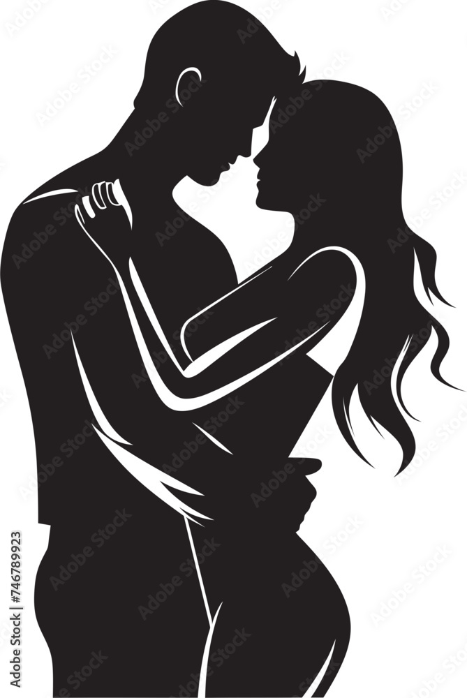 Gentle Hold Vector Graphic of Man and Woman in Black Blissful Affection Black Logo Design of Couple Embracing