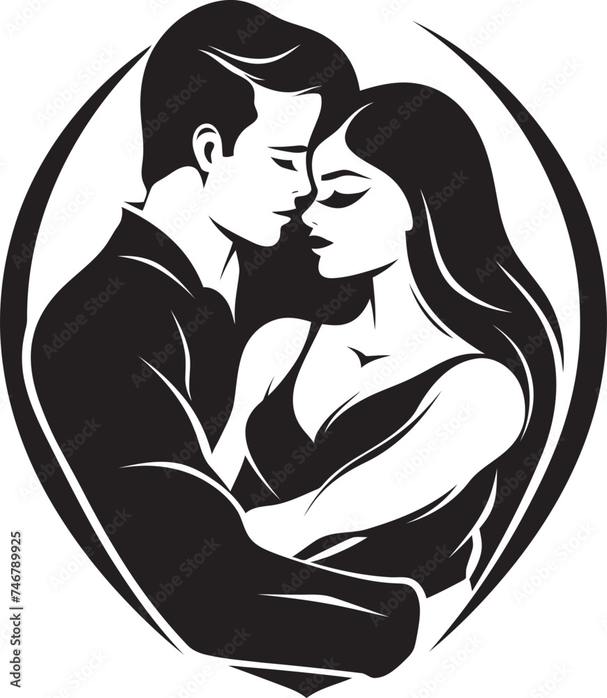 Intimate Embrace Black Logo Design of Couple in Embrace Gentle Hold Vector Graphic of Man and Woman in Black