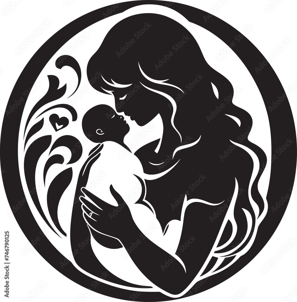 Eternal Nurturer Vector Graphic of Maternal Love in Black Tender Guardian Black Logo Design of Mother and Child