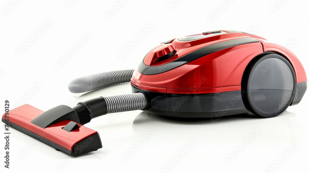 Isolated on a white background, there's a red vacuum cleaner Isolated on a white background, there's a red vacuum cleaner