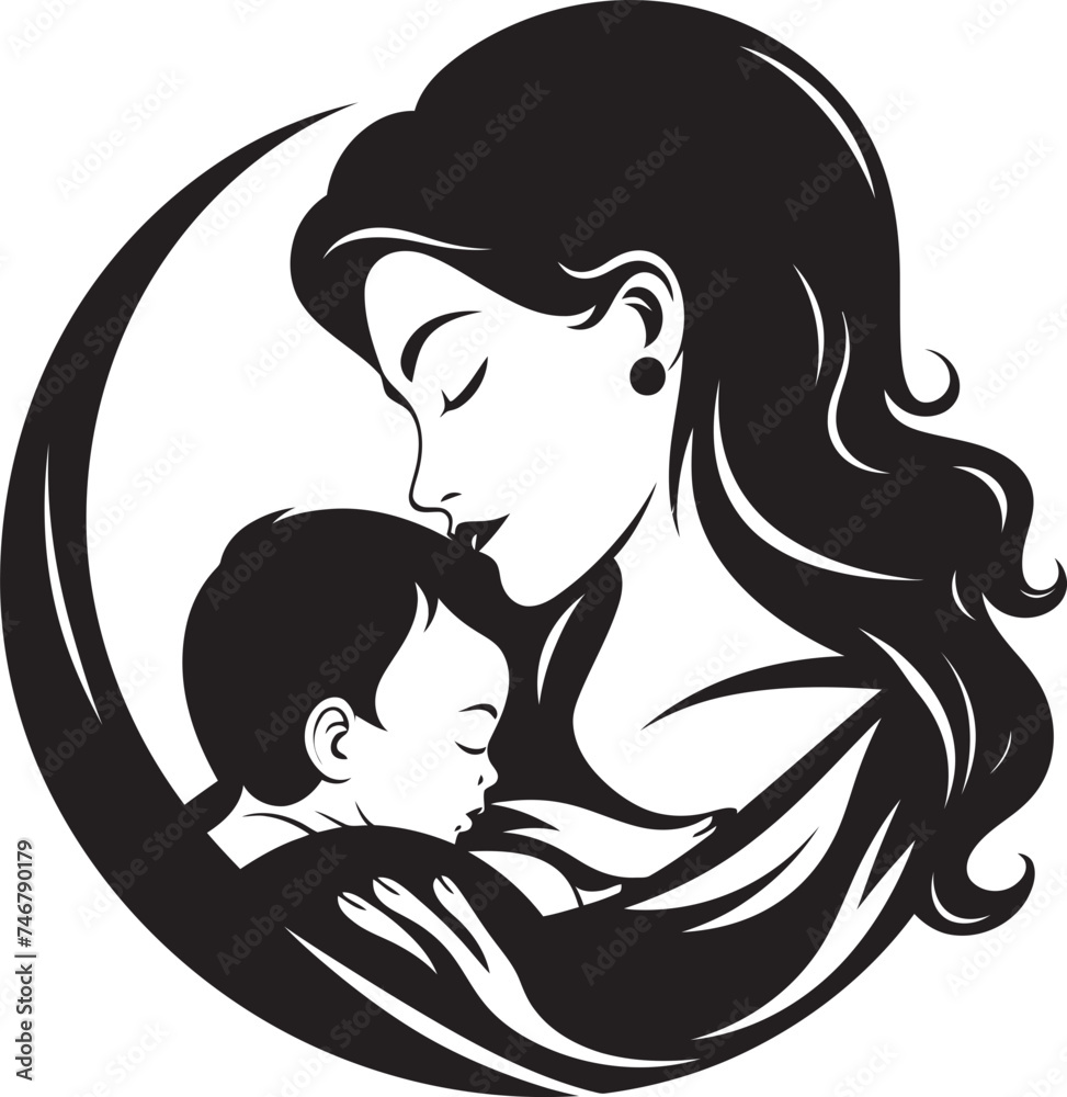 Cherished Connection Black Logo Design of Mother and Baby Embrace Guiding Light Vector Black Emblem of Motherhood