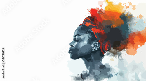 Black woman watercolor painting style banner for afr
