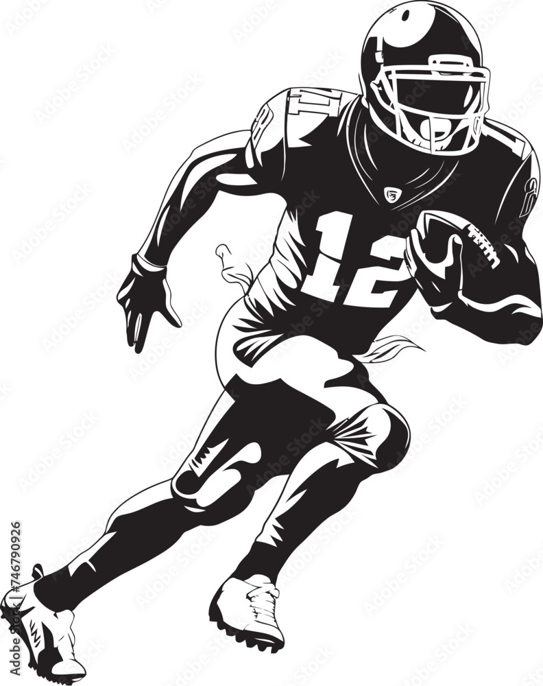 End Zone Dynamo Vector Graphic of NFL Touchdown Machine in Black Pigskin Phenom Iconic Black Emblem of NFL Football Prodigy