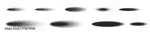Shadows with noise grain, round grainy paint brush shapes on transparent background. Shadows with soft edges and gradient halftone grain noise