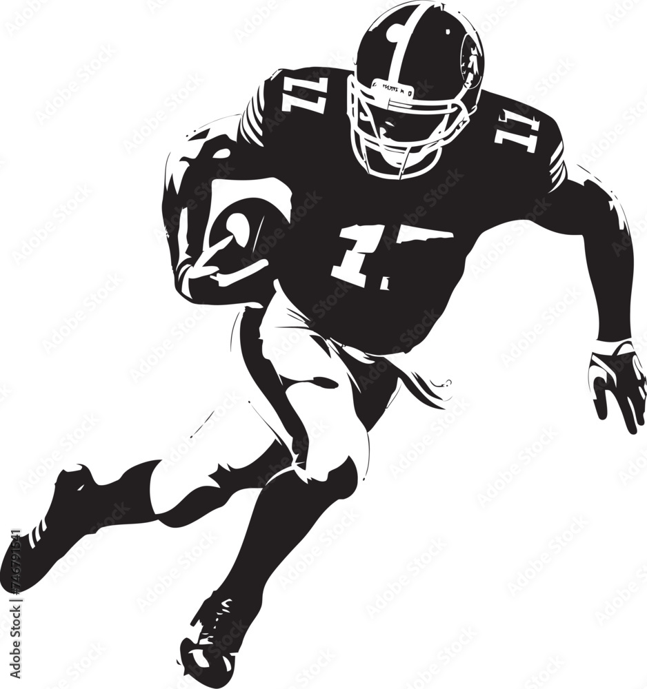 Blitz Beast Vector Graphic of NFL Pass Rusher in Black Gridiron Guardian Iconic Black Emblem of NFL Defensive Titan