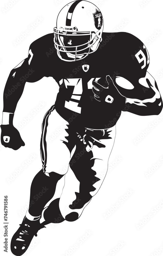 Pigskin Powerhouse Iconic Black Graphic of Dominant NFL Player Field Phenomenon Vector Black Emblem of NFL Star in Action