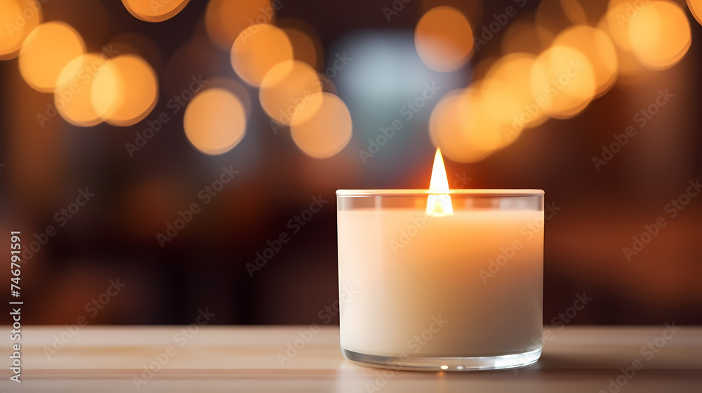 Close up of burning candle with blurred background and copy space for text Close up of burning candle with blurred background and copy space for text