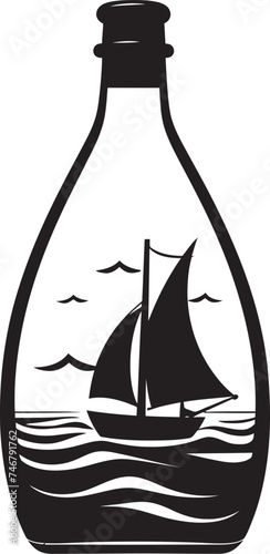 Bottled Maritime History Black Logo Design of Antique Ship in a Bottle Glass Encased Seafaring Relic Iconic Black Emblem of Vintage Maritime Art