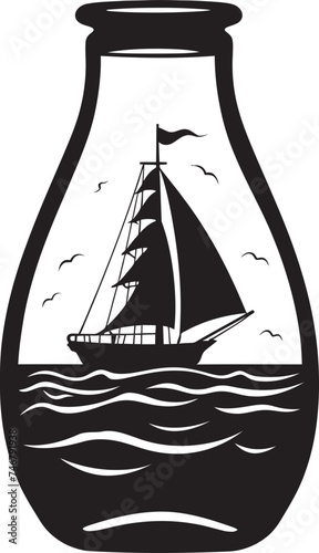 Classic Nautical Keepsake Iconic Black Emblem of Old Maritime Artifact Bottled Maritime Symbol Vector Graphic of Vintage Sailboat Charm