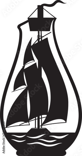Classic Ship in a Bottle Vector Graphic of Old Maritime Keepsake Bottled Nautical Nostalgia Black Logo Design of Antique Ship in Glass