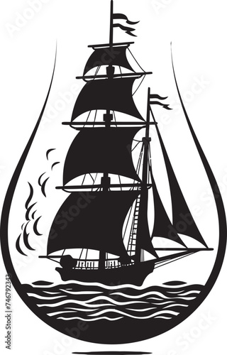 Bottlebound Brigantine Black Logo Design of Classic Maritime Scene Timeless Treasure Vector Black Emblem of Glass Encased Sailboat