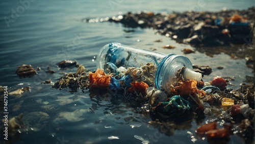  Plastic remains in water polluted ocean ecologic concept water pollution  Environmental day photo