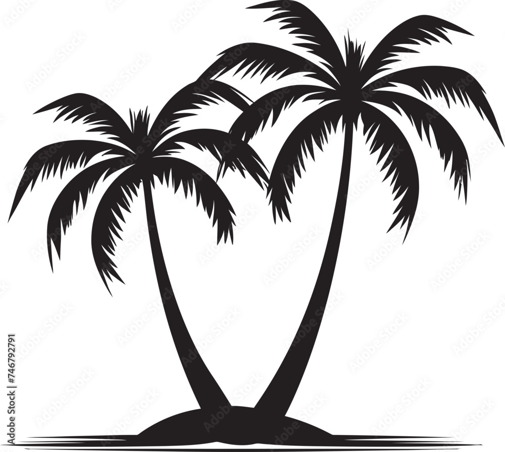 Seaside Dreamscape Iconic Black Logo Design of Beachside Silhouette Tropical Tranquility Vector Graphic of Palm Tree and Ocean