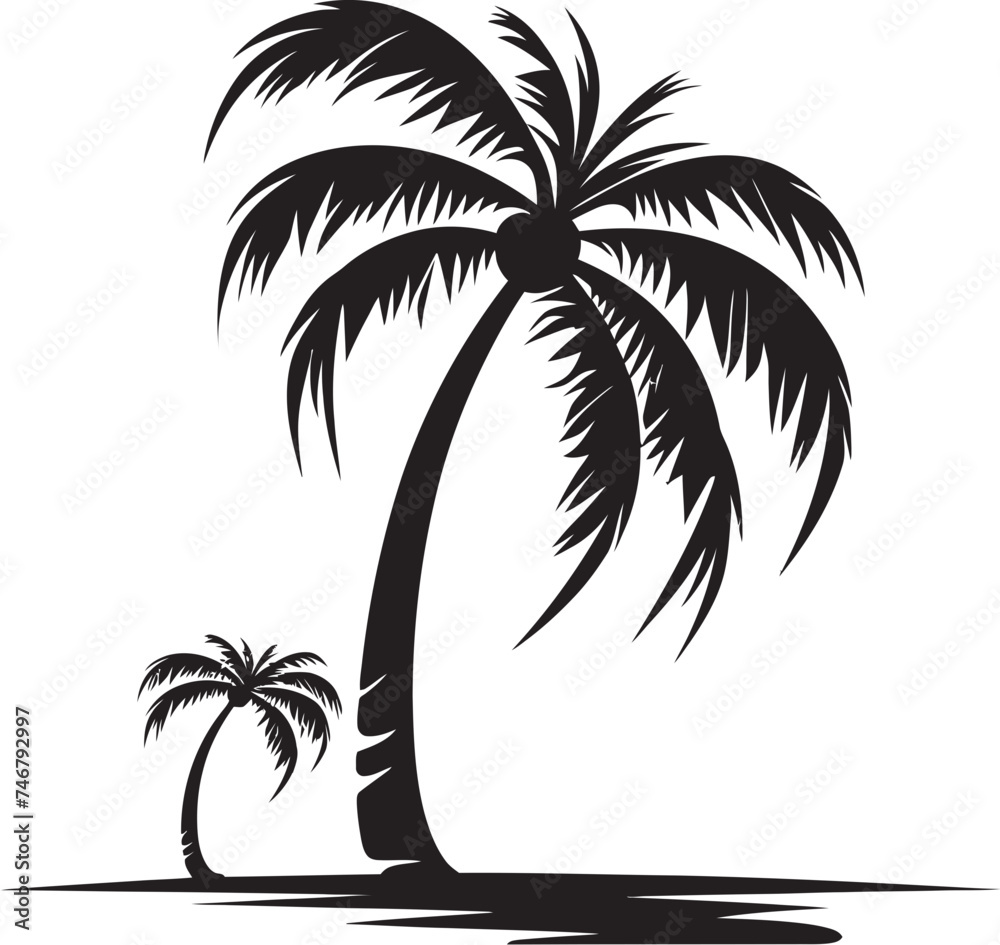 Coastal Zen Vector Palm Tree and Beach Outline Logo Seaside Silhouette Black Icon of Palm and Beach Scene