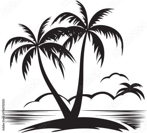 Beach Breeze Iconic Black Logo Design of Palm Tree and Seashore Coastal Dream Vector Graphic of Seaside Palm Tree Silhouette