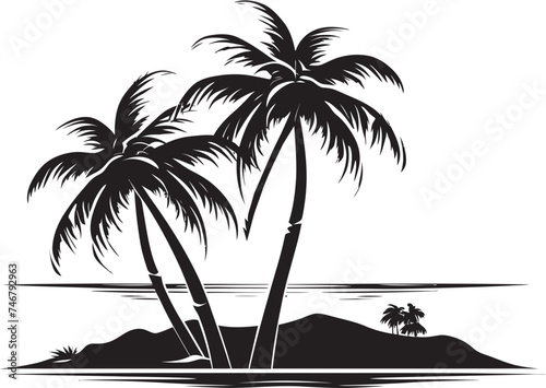 Beachfront Bliss Vector Black Emblem of Tropical Paradise Palm Coastline Iconic Black Logo Design of Seaside Serenity