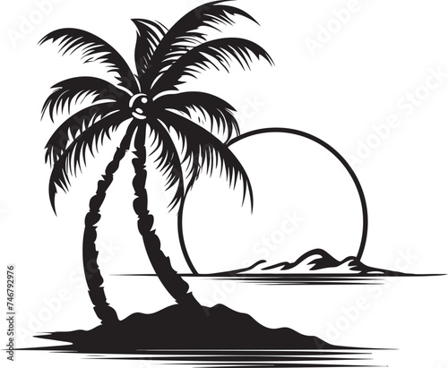 Beachside Breeze Vector Graphic of Palm Tree and Ocean Palm Coastline Black Logo Design of Coastal Palms