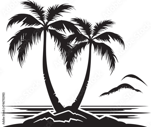 Tropical Escape Black Logo Design of Palm Tree and Sandy Beach Palm Tree Paradise Vector Black Emblem of Beachside Haven
