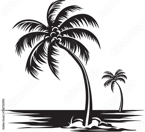 Palm Coastline Black Logo Design of Coastal Palms Coastal Zen Vector Palm Tree and Beach Outline Logo