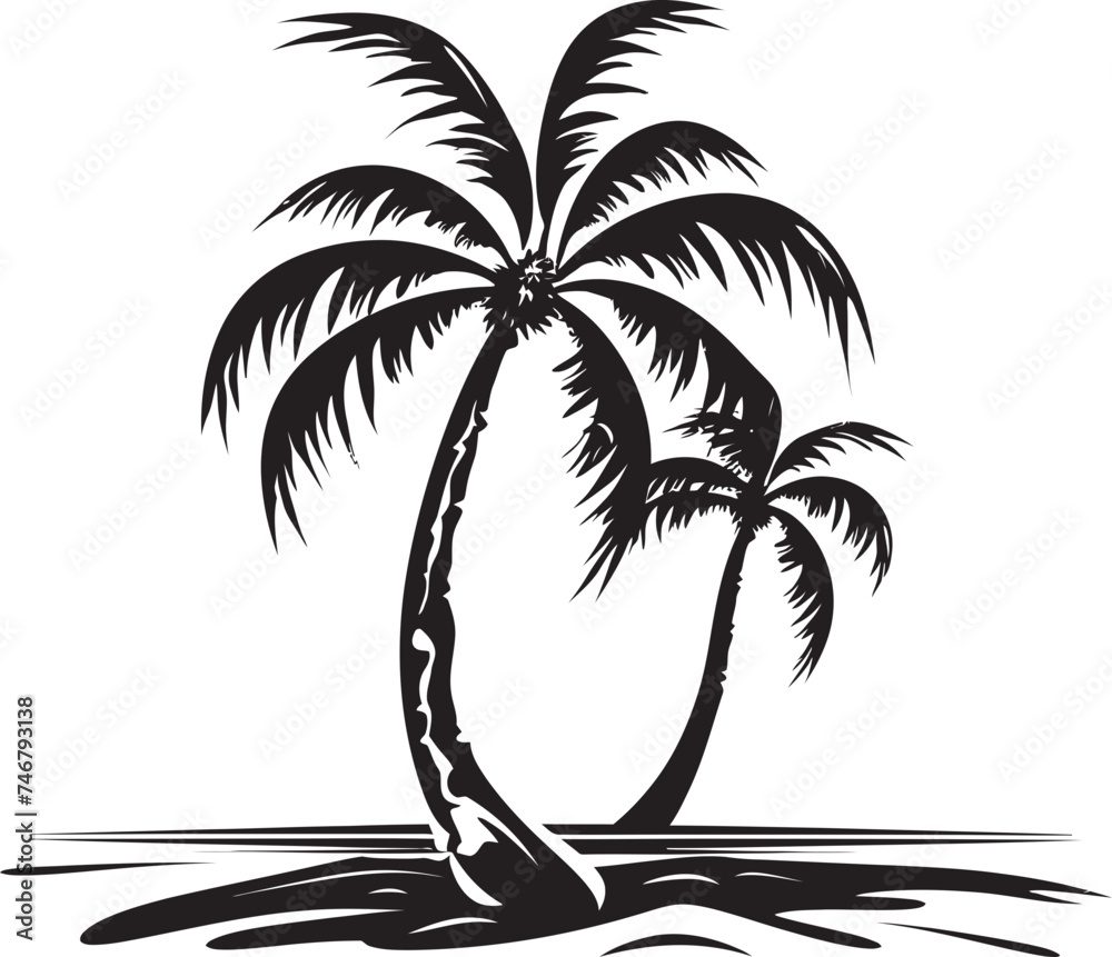 Seaside Serenade Vector Palm Tree and Coastal Harmony Logo Palm Retreat Black Icon of Beach and Palm Tree Outline