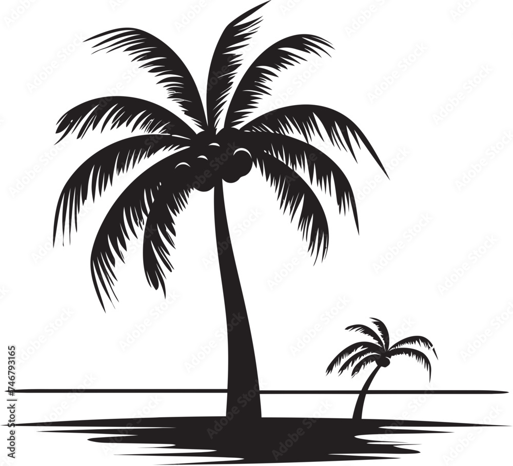 Seashore Solace Vector Black Logo of Palm and Ocean Calm Palm Coastline Black Icon of Beach and Palm Tree Silhouette