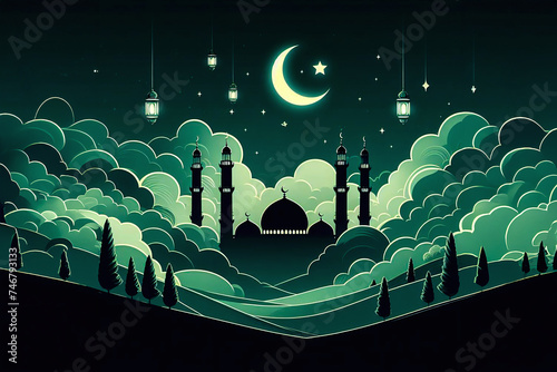 Ramadan kareem concept design, happy ramadan holiday, crescent and candle design, greetings islamic world, celebrating ramadan.