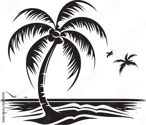 Tranquil Tides Black Logo Design of Palm and Seashore Outline Coastal Elegance Vector Palm Tree and Beachfront Symbol