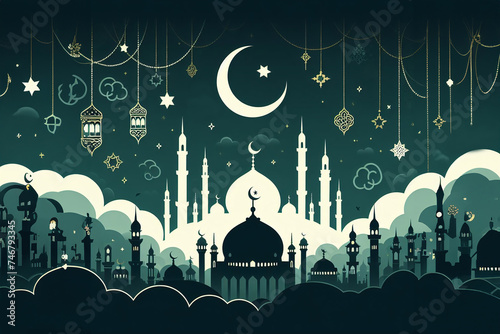 Ramadan kareem concept design, happy ramadan holiday, crescent and candle design, greetings islamic world, celebrating ramadan.