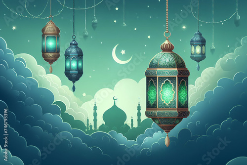 Ramadan kareem concept design, happy ramadan holiday, crescent and candle design, greetings islamic world, celebrating ramadan.