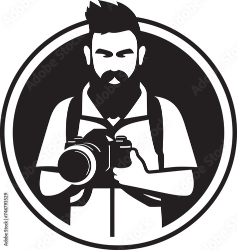 Lens Luminary Vector Photographer Line Art Emblem Frame Fashioner Black Logo of Photographer Thick Line Art