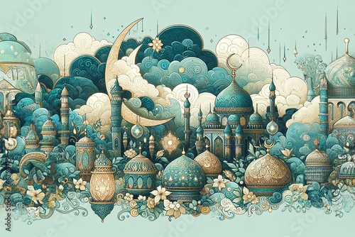 Ramadan kareem concept design, happy ramadan holiday, crescent and candle design, greetings islamic world, celebrating ramadan.