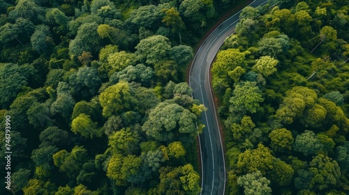 Rain-Soaked Curvilinear Road Amidst Lush Green Forest Generative AI © Alex