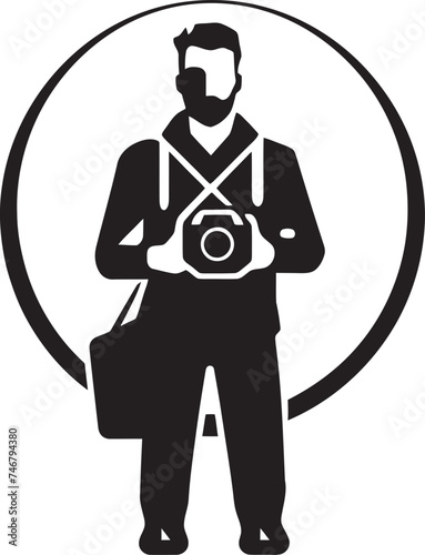 Capture Craftsman Vector Photographer Line Art Emblem Aperture Ace Black Logo of Photographer Thick Line Art photo
