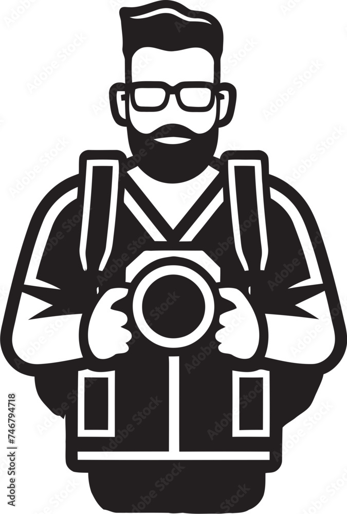 SnapSymmetry Photographers Line Art Icon in Sleek Black FocusFrame Vector Graphic of Photographers Iconic Art