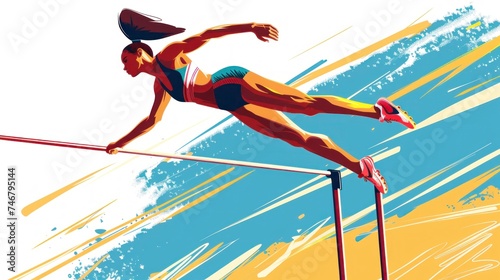 illustration of a woman doing a banner style jump. Olympic games concept, sports, games, designs