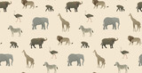 African animal vector seamless pattern design. Warm color palette illustration. Exotic animals wallpaper for home decoration, fabric, postcard.