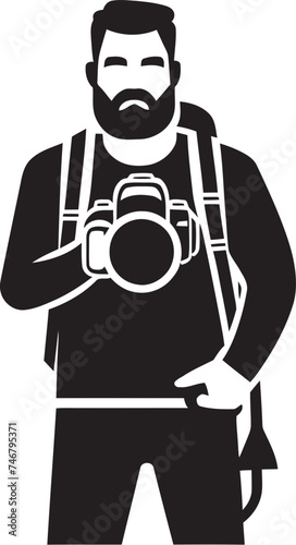 Camera Commander Black Logo Design of Photographer Thick Line Art Shutter Wizardry Vector Graphic of Photographer Line Art Icon