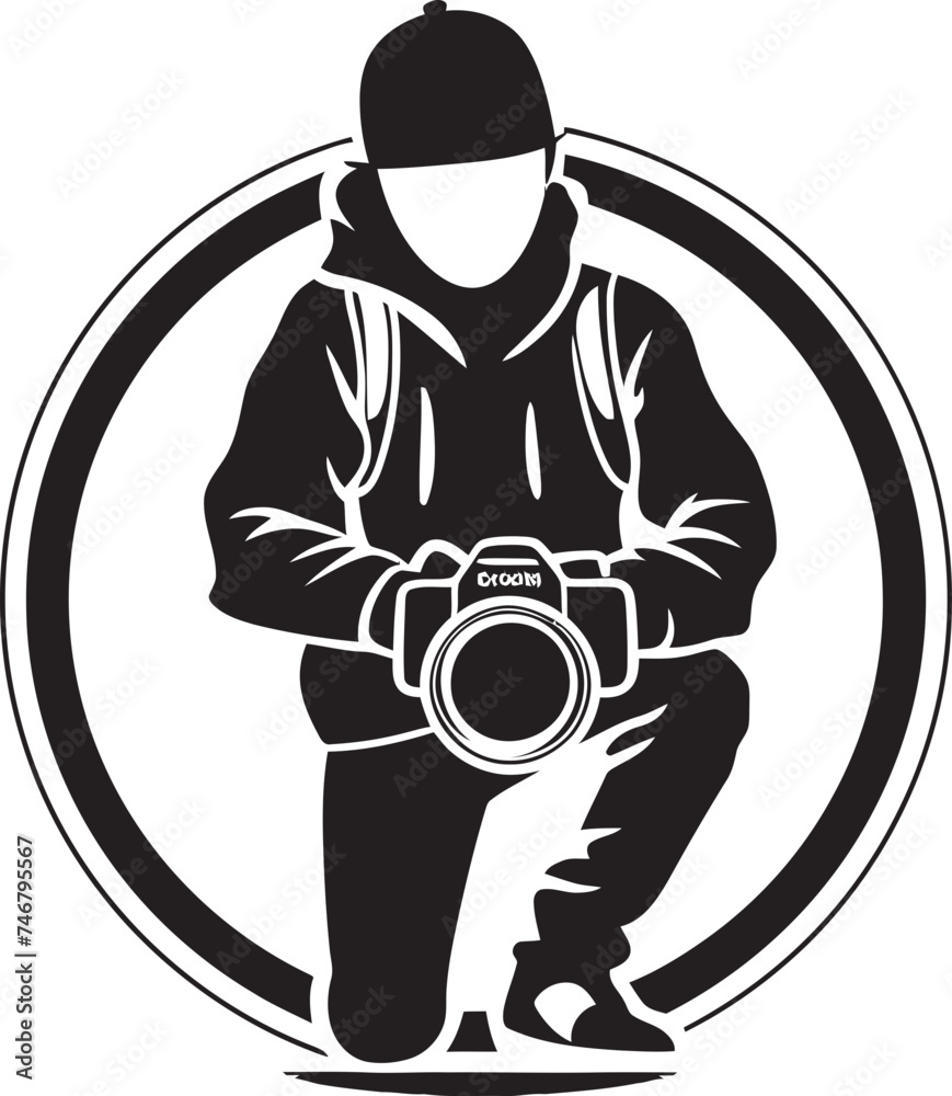 Exposure Expert Black Logo of Photographer Thick Line Art Capture King Vector Graphic of Photographer Line Art Icon