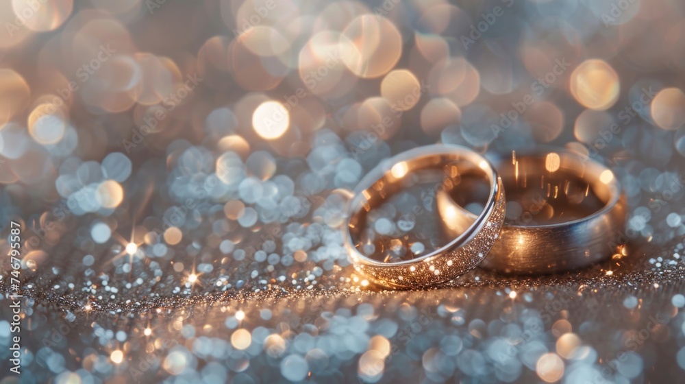Designer Wedding Rings Glittering on a Sparkling Background Generative AI Designer Wedding Rings Glittering on a Sparkling Background Generative AI