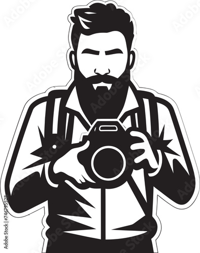 Focus Fanatic Vector Photographer Line Art Emblem Flash Artisan Iconic Black Logo of Photographer Thick Line Art